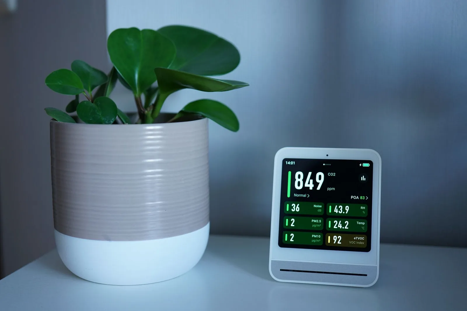 An air purifier running in a living room