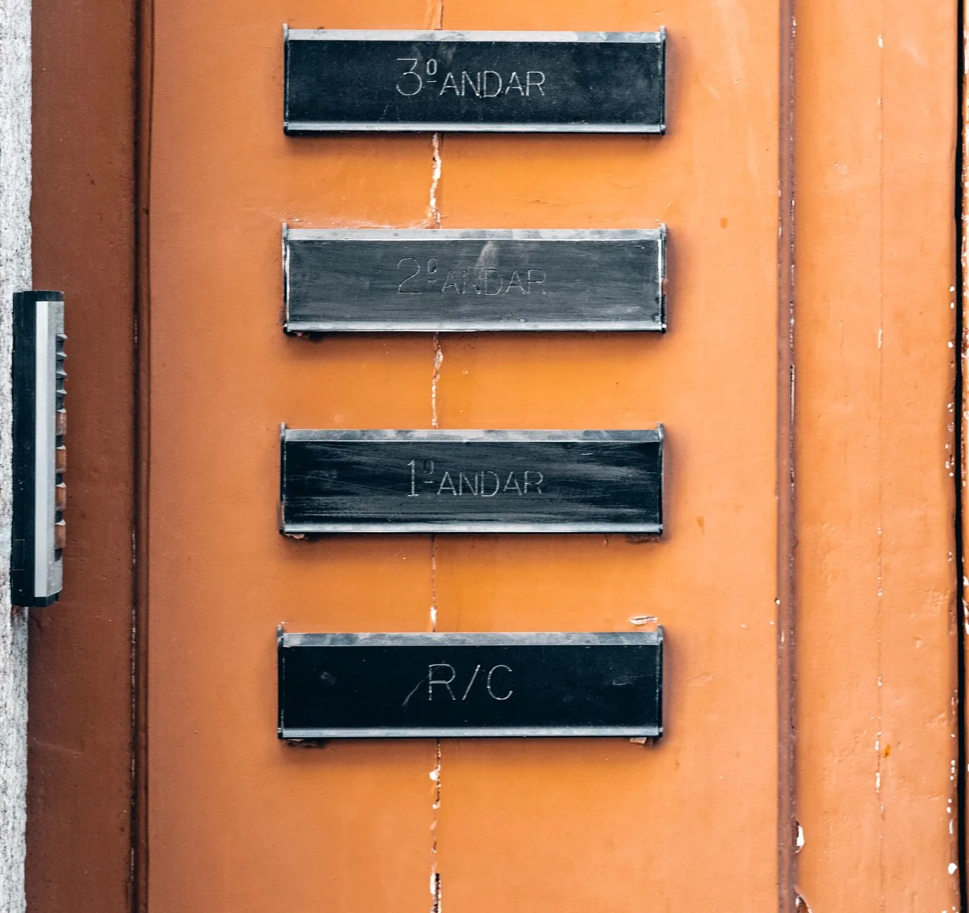 The entrance to an apartment building