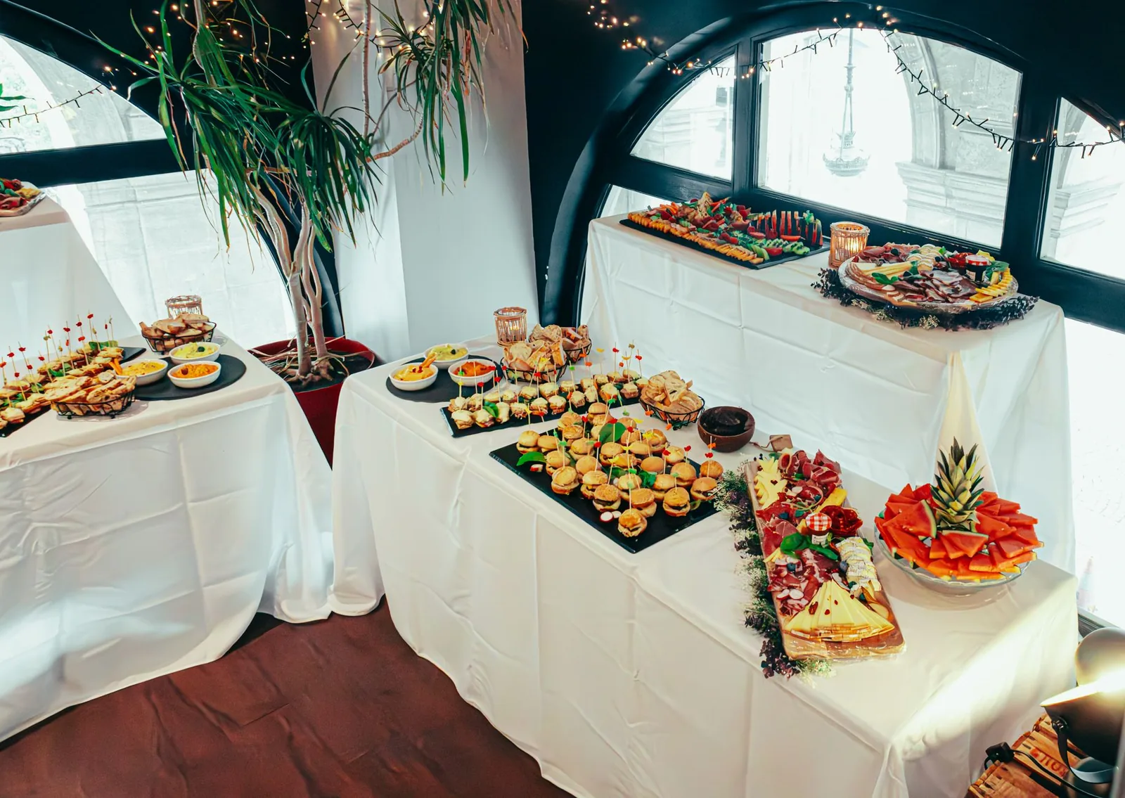 A table set with rich festive food